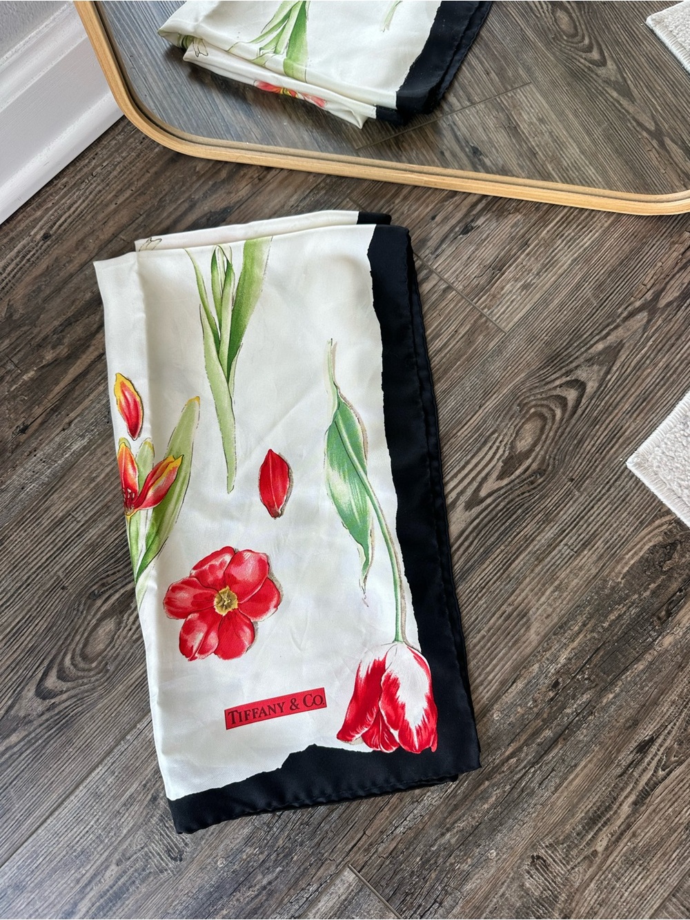 Tiffany & Co Floral Tulip Silk Scarf with Black Border